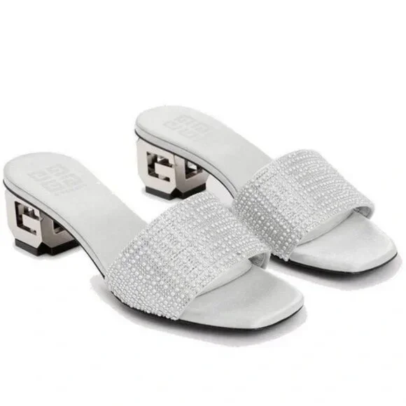 NEW | Givenchy G Cube Silver Embellished Satin Sandal Mule Italian‎ Size 35 - Picture 2 of 15